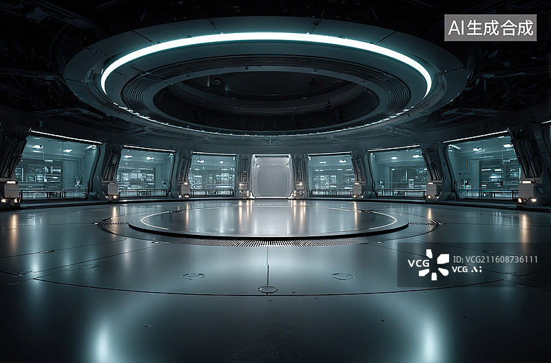 【AI数字艺术】未来科技圆形大厅内部图片素材
