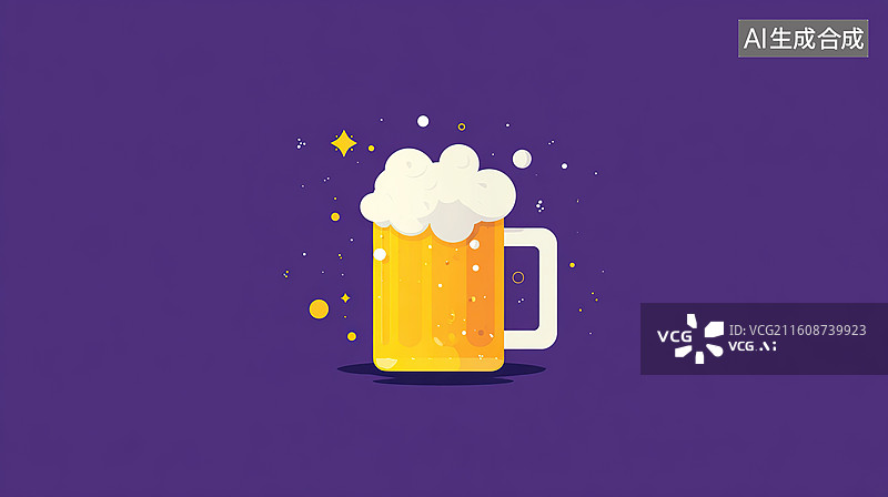 【AI数字艺术】一杯泡沫啤酒的插画图片素材