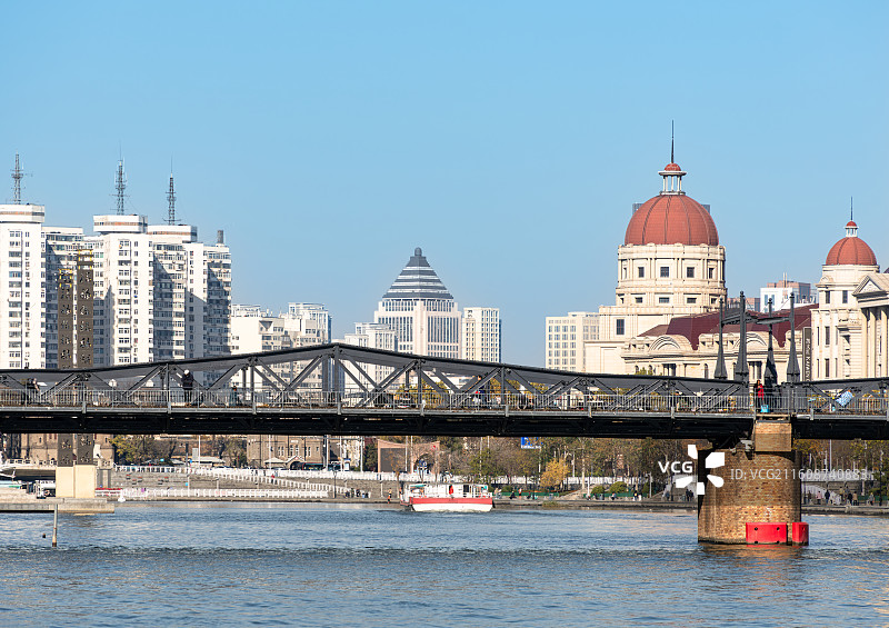 中国天津海河上的金汤桥建筑风光图片素材