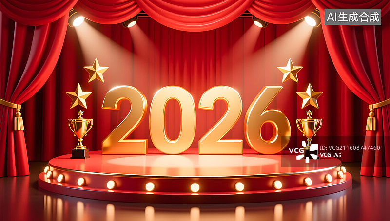 【AI数字艺术】节日盛典舞台在红色帷幕后隆重亮相图片素材