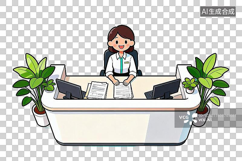 【AI数字艺术】卡通风格，公司前台接待PNG格式的免扣元素图片素材