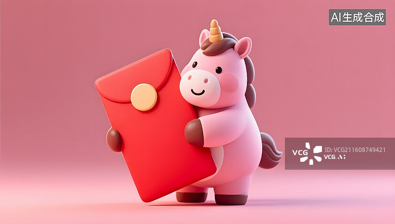 【AI数字艺术】小马抱着红包呈现喜庆年味图片素材