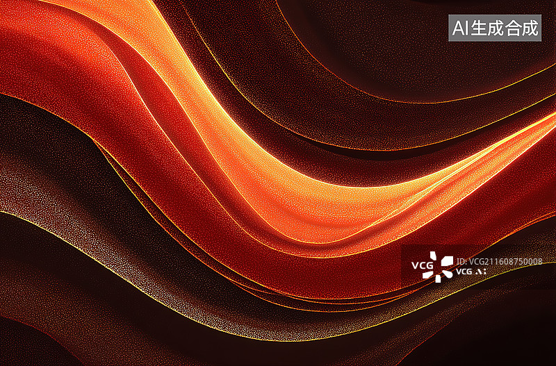 【AI数字艺术】流动的橙红色抽象波纹图片素材