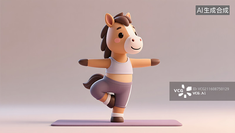 【AI数字艺术】小马在宁静氛围中保持优雅瑜伽平衡图片素材