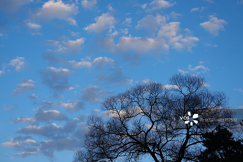 陕西省铜川市印台区玉华镇玉华宫：傍晚暮光天空蓝天白云图片素材