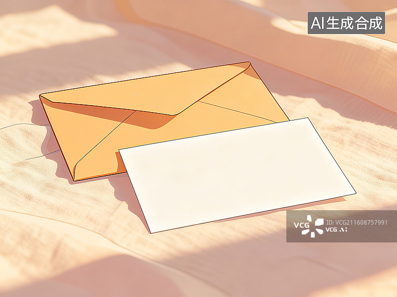 【AI数字艺术】空白的信封 空白的明信片 空白的信纸 日式动漫风格 3D渲染 卡通风格 贺卡图片素材