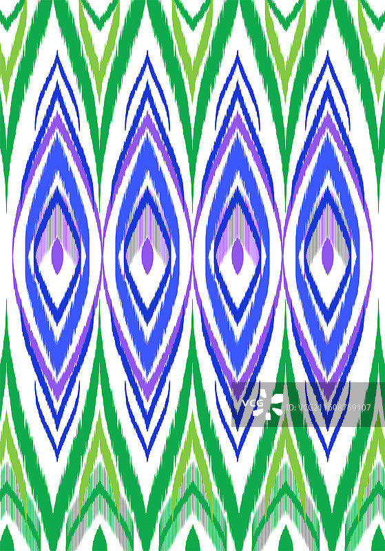 白底蓝绿色花纹艾德莱斯绸新疆维吾尔族矢量纹样图片素材