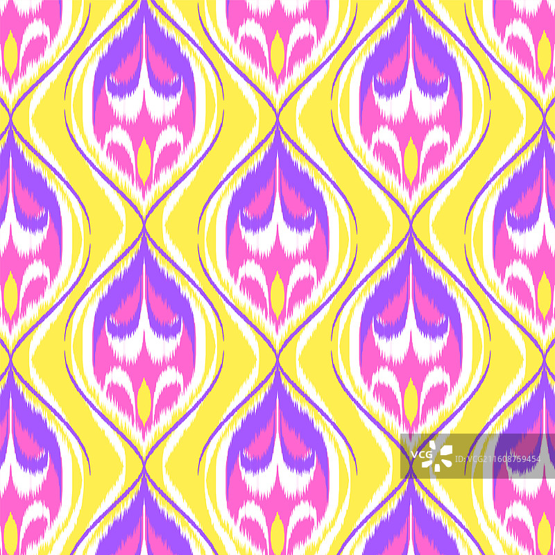 黄底粉色紫色花纹艾德莱斯绸新疆维吾尔族矢量纹样图片素材