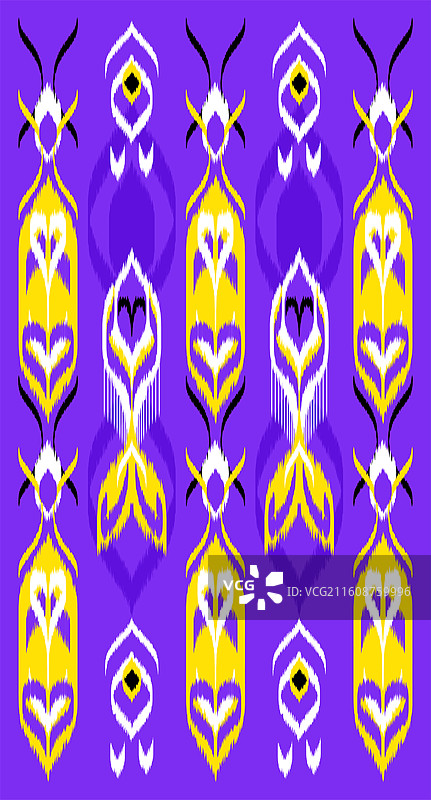 紫底黄白花纹艾德莱斯绸新疆维吾尔族矢量纹样图片素材
