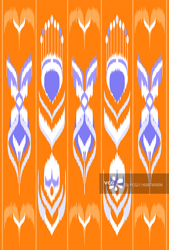 橙底紫白流苏花纹艾德莱斯绸新疆维吾尔族矢量纹样图片素材