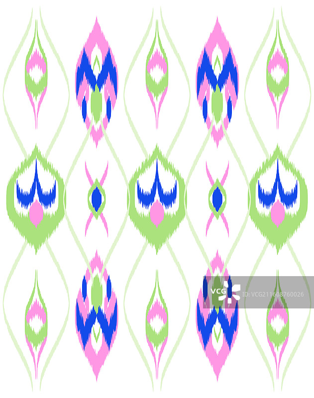 白底粉绿蓝花纹艾德莱斯绸新疆维吾尔族矢量纹样图片素材