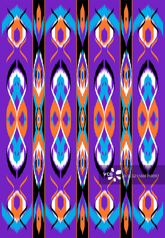 紫色条纹橙黑蓝花纹艾德莱斯绸新疆维吾尔族矢量纹样图片素材
