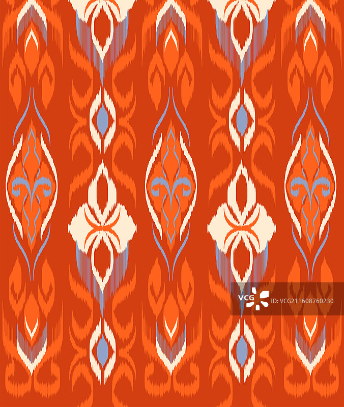 红底橙米白花纹艾德莱斯绸新疆维吾尔族矢量纹样图片素材