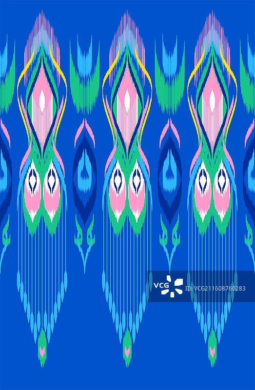 宝蓝底粉绿蓝流苏花纹艾德莱斯绸新疆维吾尔族矢量纹样图片素材