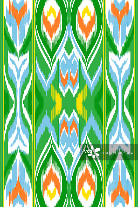 绿底条纹蓝黄白花纹艾德莱斯绸新疆维吾尔族矢量纹样图片素材