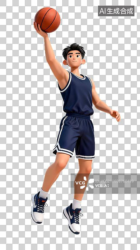 【AI数字艺术】免扣透明通道 男生打篮球图片素材