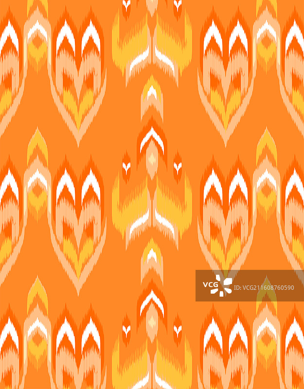 橙底黄白花纹艾德莱斯绸新疆维吾尔族矢量纹样图片素材