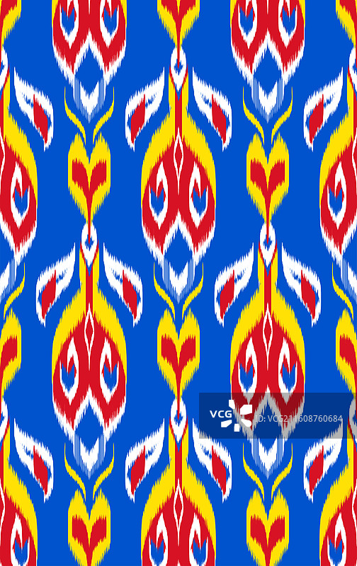 深蓝底黄红白花纹艾德莱斯绸新疆维吾尔族矢量纹样图片素材