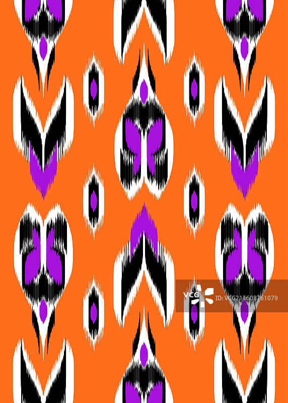 橙底紫黑白花纹艾德莱斯绸新疆维吾尔族矢量纹样图片素材