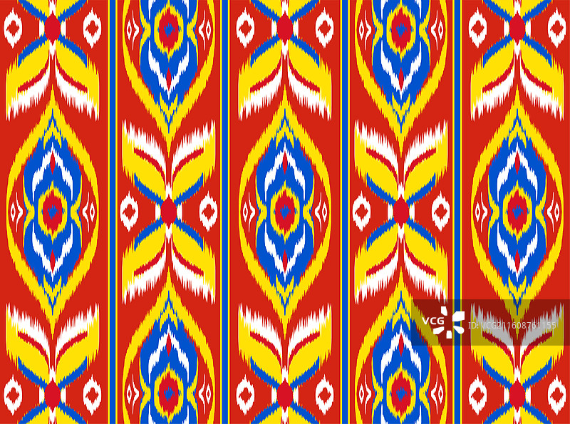 红底黄蓝花纹艾德莱斯绸新疆维吾尔族矢量纹样图片素材
