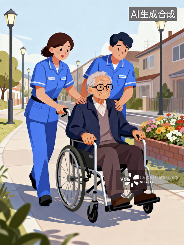 【AI数字艺术】养老题材插画图片素材