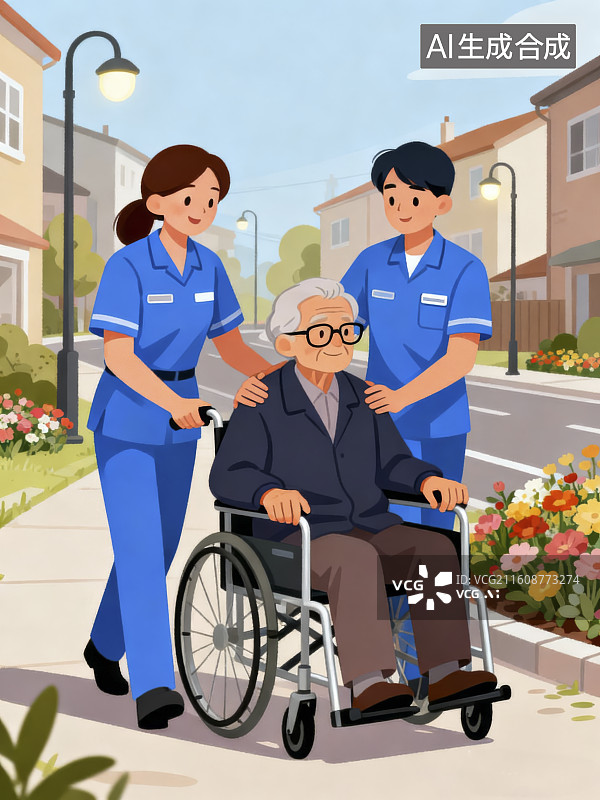 【AI数字艺术】养老题材插画图片素材