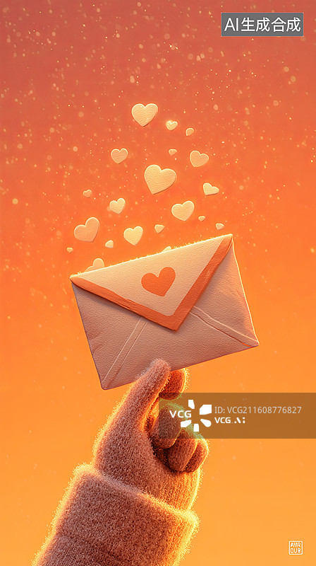【AI数字艺术】手捧信封飘出爱心图片素材