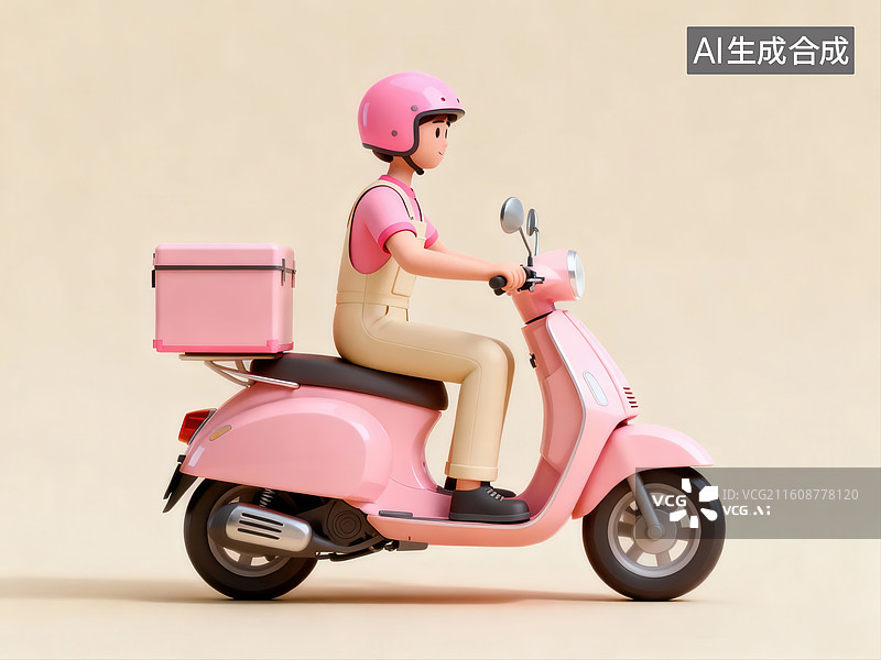 【AI数字艺术】骑粉色电动车的女性图片素材