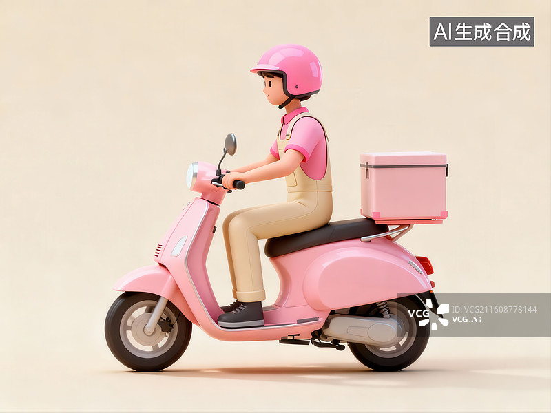 【AI数字艺术】粉色电动车上的骑手图片素材