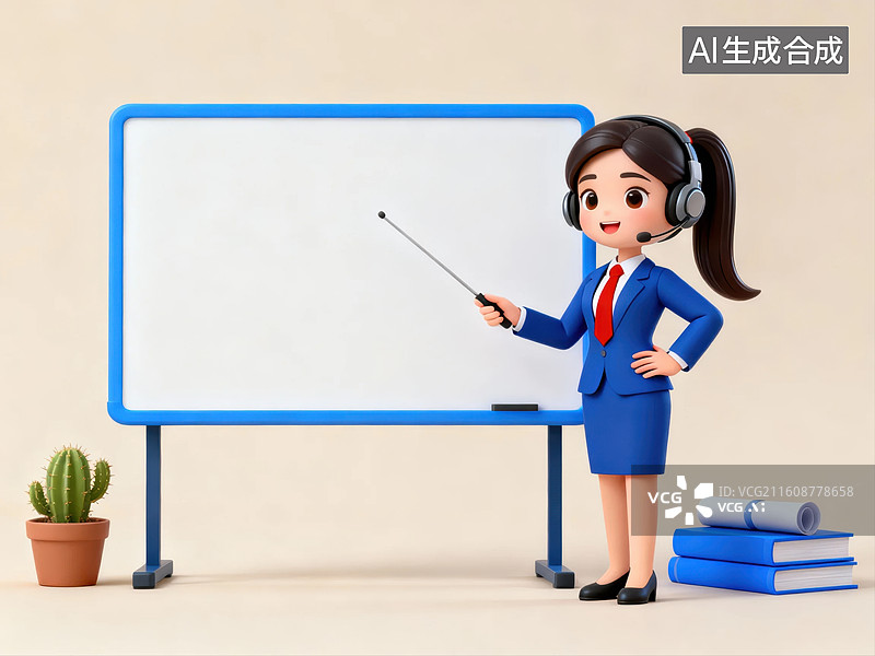 【AI数字艺术】卡通教师在白板前授课图片素材