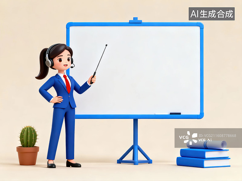 【AI数字艺术】卡通教师在白板前授课图片素材