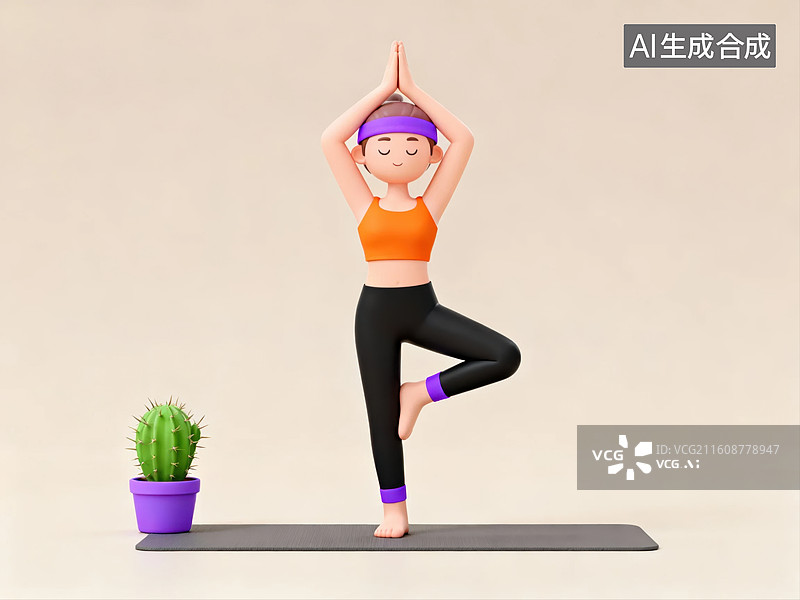 【AI数字艺术】女子练习树式瑜伽图片素材