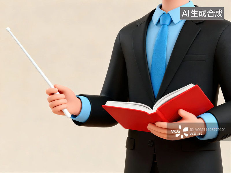 【AI数字艺术】身穿西装手持书本与教鞭的人物图片素材
