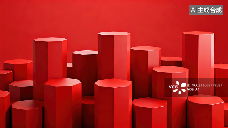 【AI数字艺术】红色柱体几何排列图片素材