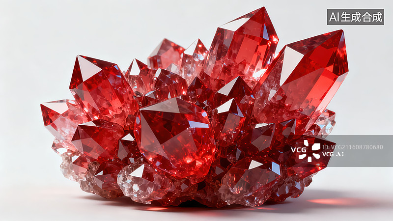 【AI数字艺术】红色水晶簇特写图片素材