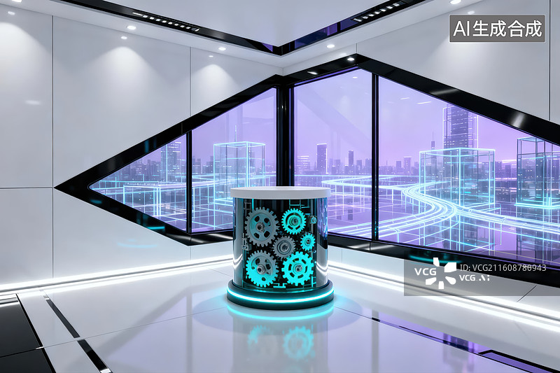 【AI数字艺术】未来科技展厅内部场景图片素材