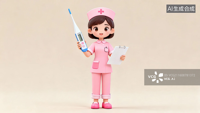 【AI数字艺术】卡通护士手持体温计和病历图片素材