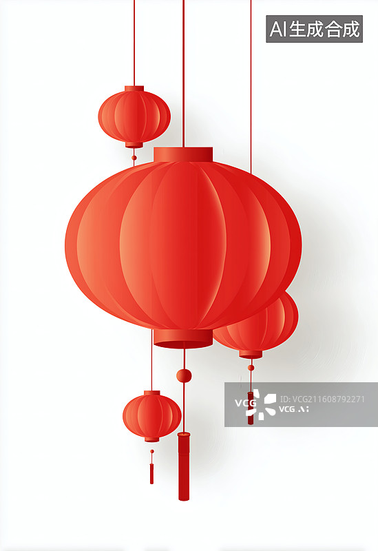 【AI数字艺术】喜庆红灯笼悬挂，节日氛围浓厚图片素材