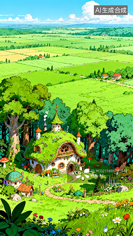 【AI数字艺术】梦幻森林古堡插画图片素材