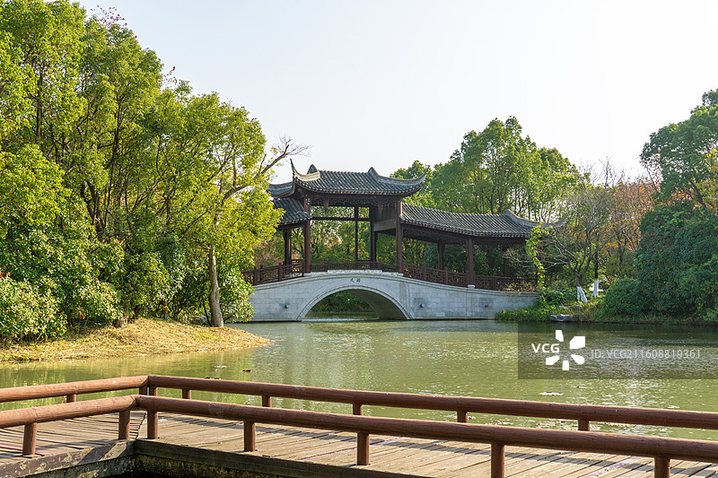 南通啬园景区廊桥景色图片素材