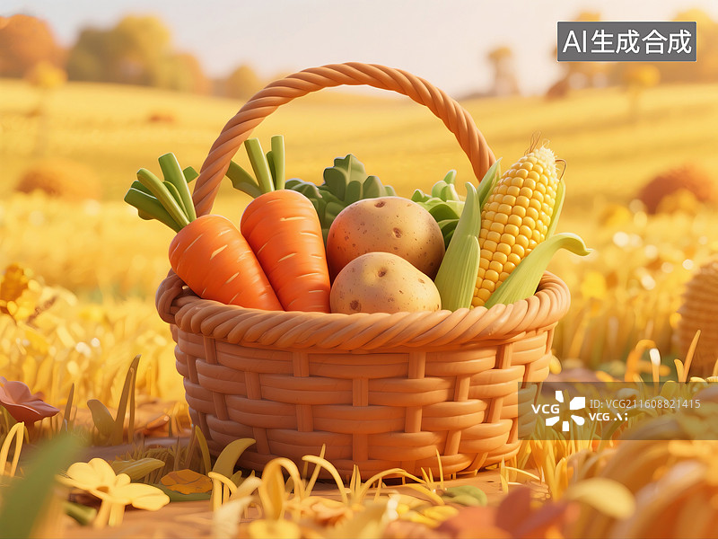 【AI数字艺术】秋天丰收的一筐蔬菜图片素材