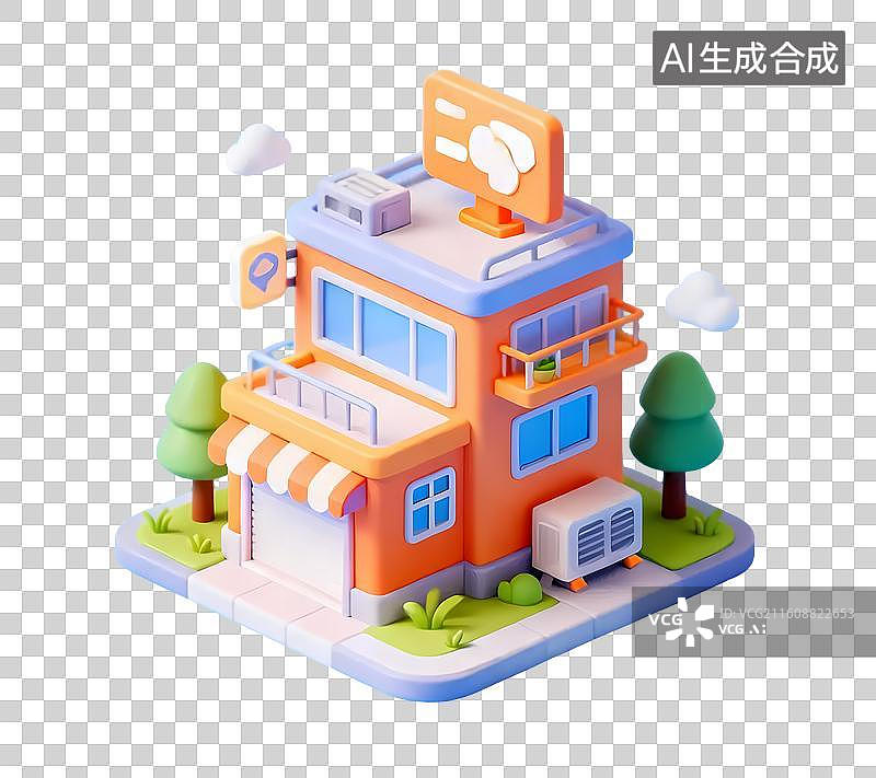 【AI数字艺术】卡通橙色小房子图片素材