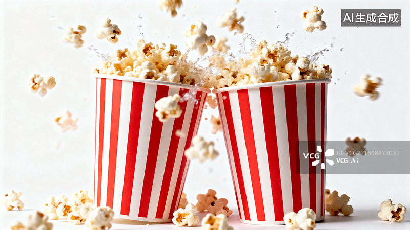 【AI数字艺术】两桶红白条纹爆米花图片素材
