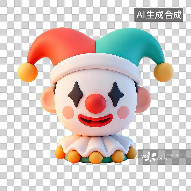 【AI数字艺术】3D渲染，卡通小丑，免抠元素图片素材