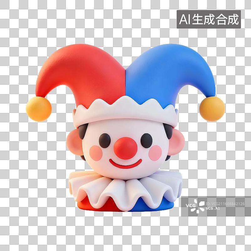 【AI数字艺术】3D渲染，卡通小丑，免抠元素图片素材