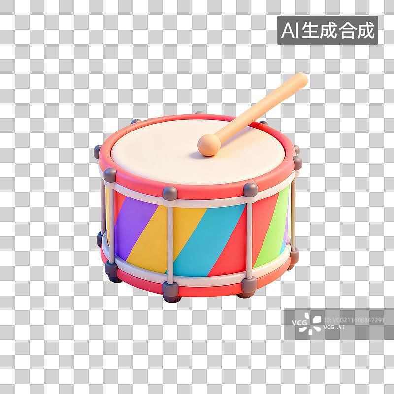 【AI数字艺术】3D渲染，卡通乐器，鼓，打击乐器，儿童玩具，婴儿用品，免抠元素图片素材