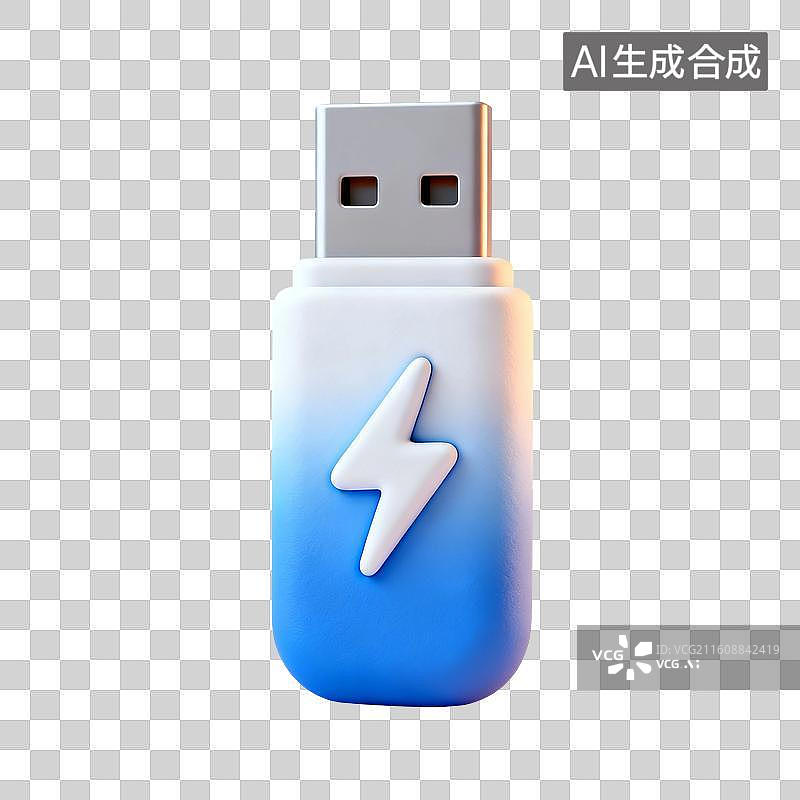 【AI数字艺术】3D渲染，卡通U盘元素，免抠元素图片素材