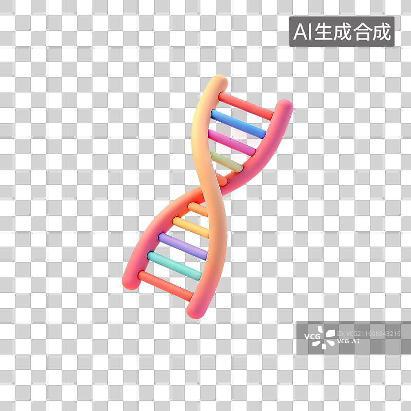 【AI数字艺术】3D渲染，卡通风格，DNA，脱氧核糖核酸，生物科技，遗传学，免抠元素图片素材