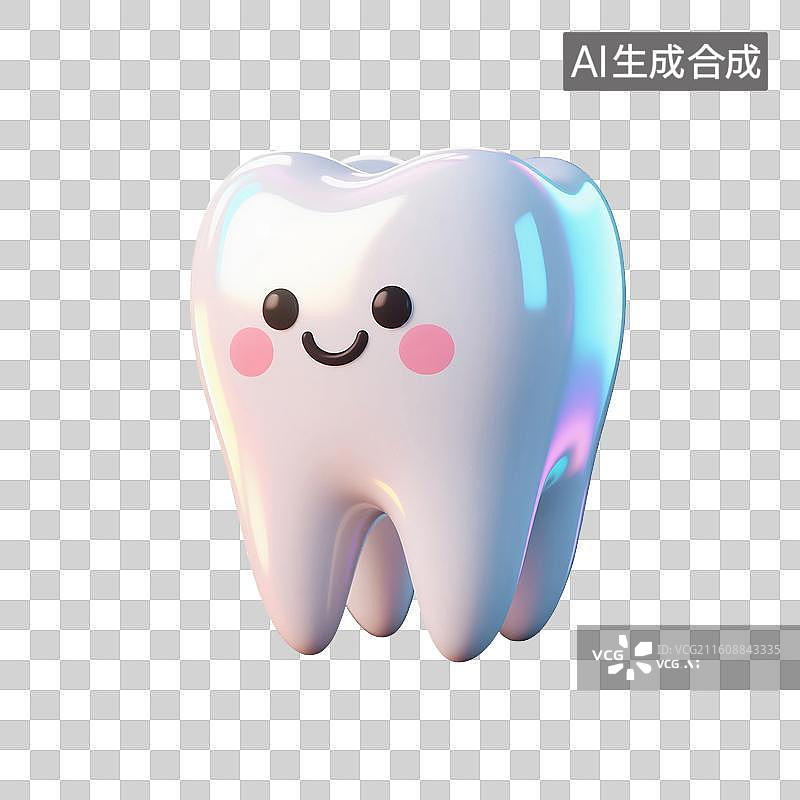 【AI数字艺术】3D渲染可爱的卡通牙齿，漱口，牙齿清洁免抠元素图片素材