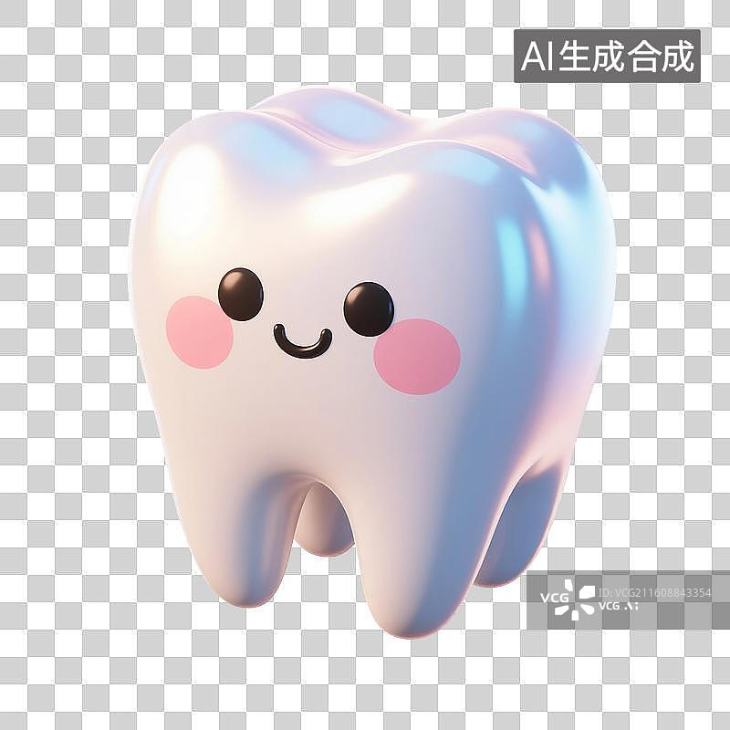 【AI数字艺术】3D渲染可爱的卡通牙齿，漱口，牙齿清洁免抠元素图片素材